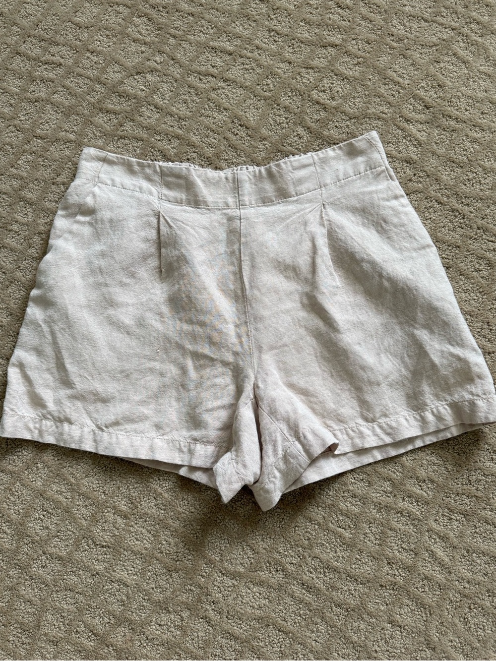 LOFT Light Cream High-Waist Tailored Linen-Blend Shorts